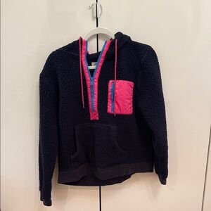 J. Crew Vintage Navy and Pink Fleece Hoodie